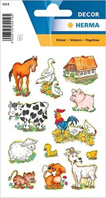 HERMA 5419 Funny Animals Stickers for Children, Farm Animals (36 Stickers, Paper, Matt) Self-Adhesive, Permanent Adhesive Motif Labels for Girls and Boys, Colourful