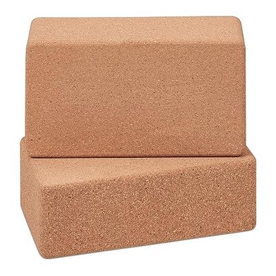 Relaxdays Yogablock, set om 2, yogablock av kork, för yogaövningar, HBT: 12 x 22,5 x 7 cm, halkfria yogakuber, natur