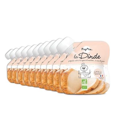 POPOTE - Purée de Dinde BIO texture lisse dès 4/6 mois - Pack de 10 gourdes x 60g