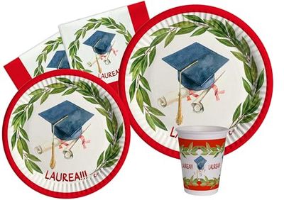 Party Tableware Set Laurea for 24 people (112 pcs: 24 plates Ø23cm, 24 plates Ø18cm, 24 cups 200ml, 40 napkins 33x33cm) in eco-friendly compostable paper