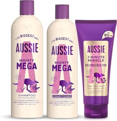 Aussie Mega Shampoo and Conditioner Set with deep treatment hair mask for Dry Damaged Hair, Vegan, Cruelty Free, Silicone Free, XL Value Packs