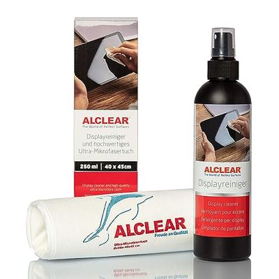 ALCLEAR 721DR środek do czyszczenia wyświetlaczy 250 ml i niestrzępiąca się ściereczka z mikrofibry, czyści telewizor, LCD/TFT, plazmę, smartfon bez smug