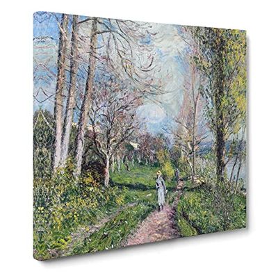 Banks Of The River Seine by Alfred Sisley Classic Painting Canvas Wall Art Print Ready to Hang, Framed Picture for Living Room Bedroom Home Office Décor, 20x20 Inch (50x50 cm)