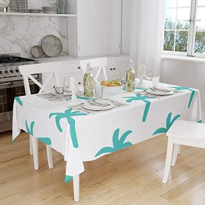 Bonamaison, Anti-moisissure, Séchage Rapide, Résistant aux Taches, Lavable en Machine, 100% Polyester Nappe de Table, Turquoise, Blanc, 140 x 160 Cm - Conçu et Fabriqué en Turquie