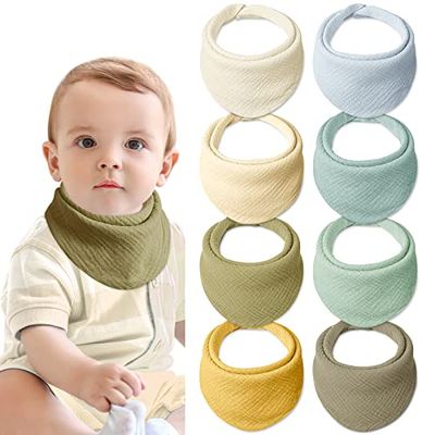 lulumoon Sabberslabbetje baby, absorberende driehoekige doek, zachte mousseline halsdoek baby met 4 verstelbare drukknoppen voor peuters, uniseks, jongens (8 stuks, bos)