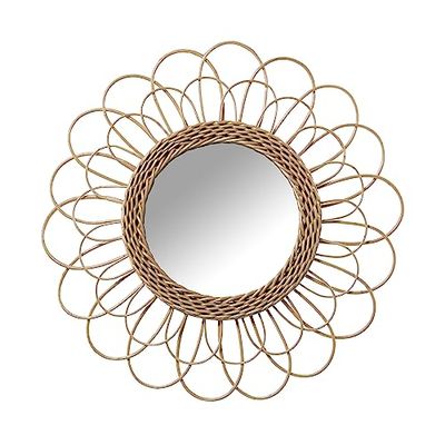DRW Specchio rotondo da parete in vimini in naturale, 50 x 50 x 2 cm