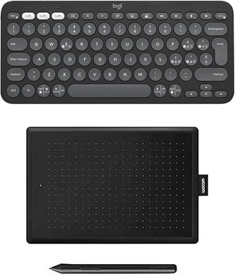 Logitech Pebble Keys 2 K380s Clavier sans Fil Bluetooth multidispositif, Easy-Switch pour Windows, macOS, iPadOS, Android, ChromeOS, FR AZERTY, Graphite + One by Wacom Small Chrome OS