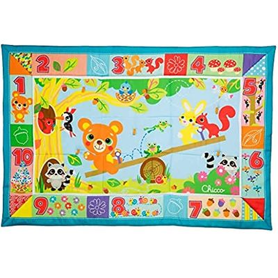 Chicco Tapete XXL amigos da floresta - tapete de jogos infantis extra grande 135 x 90 cm, tapete macio e colorido para o quarto das crianças - brinquedo para bebés de 0 meses, azul
