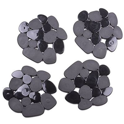MSV Lot de 4 Tapis antiderapants de Douche ou Baignoire PVC Galets 12x13cm Noir