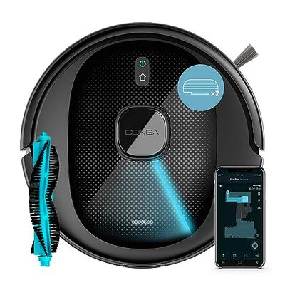 Cecotec Robotstofzuiger Conga 7490 Immortal X-Treme met Laser Navigatie. 4-in-1 Reiniging: Vegen, Stofzuigen, Dweilen en Moppen, 3000Pa, 120 Min Batterijduur, Multifunctionele Borstel, 2 Dweildoeken