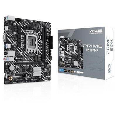 ASUS PRIME H610M-K Scheda madre mATX Intel H610 (LGA 1700), DDR5, PCIe 4.0, slot M.2, Realtek 1 Gb Ethernet, HDMITM, VGA, USB 3.2 Gen 1, SATA 6 Gbps, intestazione COM, intestazione RGB