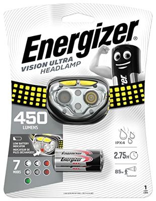 Energizer Strålkastare LED, Vision Ultra HD superljus pannlampa för camping, utomhus och vandring, batteri ingår, 1 styck (1-pack)