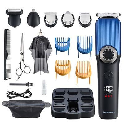 Barberboss Regolabarba da uomo, tagliacapelli senza fili da uomo: trimmer per uomo, kit per la toelettatura, impermeabile, rasoio per peli del naso per uomo, QR-6088