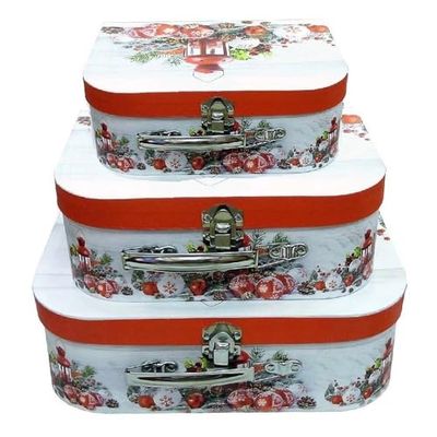 Sort Set of 3 Christmas lined cardboard briefcases 30 x 21 x 9 cm