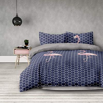 Ameliahome Biancheria Da Letto, Motivo Geometrico, Copripiumino In Microfibra Con Chiusura Lampo, Collezione Basic Flamingo Dark Antracite Grafite Rosa, Microfibra, Flamingo Dark, 2*155x220, 2*80x80