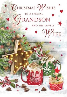 Regal Publishing Kerstkaart voor een speciale kleinzoon en vrouw Hot choc - 9 x 6 inch