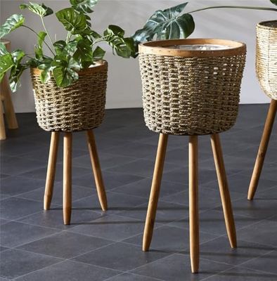 MACETERO ENTRAMADO MADERA Y FIBRA NAT. C/PATAS S/2 65 CMS. 33dx65 cms