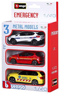 Bburago Maisto Frankrike – 30009 – Street Fire – Emergency force Frankrike – skala 1/43-pack tillfälliga 3-brandmansfordon