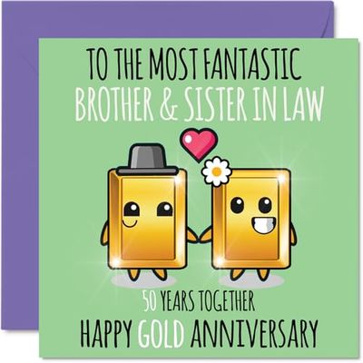 Leuke gouden verjaardagskaart voor broer en schoonzus - 50 jaar samen - Gelukkige 50e huwelijkskaarten voor schoonzus broer, 145 mm x 145 mm wenskaarten voor vijftigste jubilea