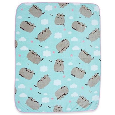 Pusheen The Cat Soft Fleece Blanket - Officially licensed Colorful Throw Featuring, Clouds & Hearts!