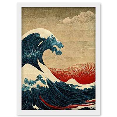 Doppelganger33 LTD Modern Great Wave Off Kanagawa Style Seascape Artwork Framed A3 Wall Art Print