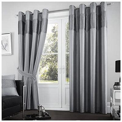 GC GAVENO CAVAILIA Shiny Stripe Door Curtains For Living Room, Ring Top Window Panels With Matching Tie Backs, 90 X 90, Charcoal (674863)