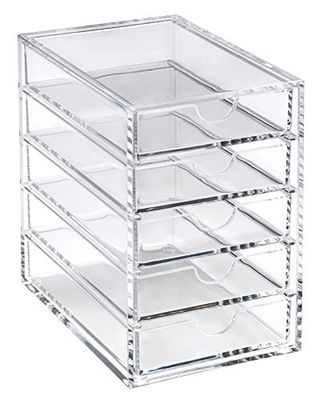 OSCO Small Clear Acrylic 5 Drawer Chest | Pin storage | Jewellery | Paperclips | Small Stationery | H14 x W9 x D14 cm