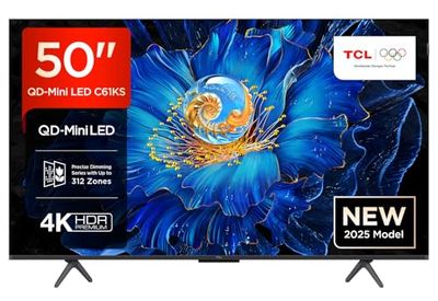 TCL 50C61KS 50" Mini LED TV, 4K UHD QLED, Smart Google TV con Dolby Atmos, Game Master