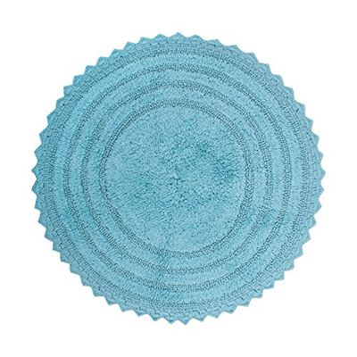 DII Ultrazachte gehaakte ronde badmat of vloerkleed van spa-katoen, plaats voor de douche, wastafel, badkuip, wastafel en toilet, ronde cameo-blauw