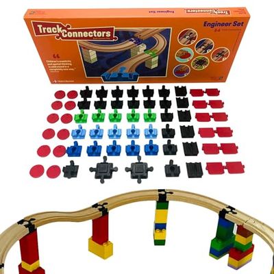 Juego de 64 Conectores de Carril compatibles con Brio Ferrocarril y Lego Duplo Bloques de construcción - Juego de 6 Conectores de Pista Diferentes