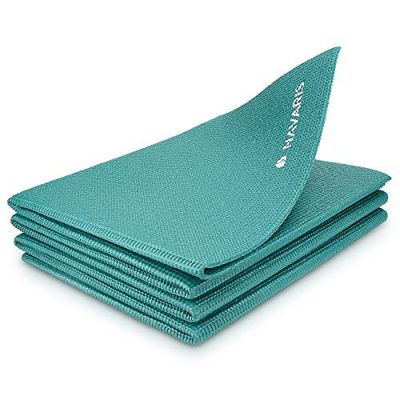 Navaris opvouwbare yogamat voor op reis - 4 mm dikke sportmat - Antislip fitnessmat voor yoga, pilates en fitness - Geschikt voor binnen en buiten