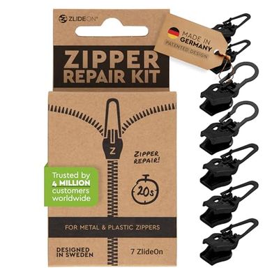 ZlideOn Zipper Pull Replacement - 7pcs, Black, Large - Instant Zipper Replacement Slider Multipack