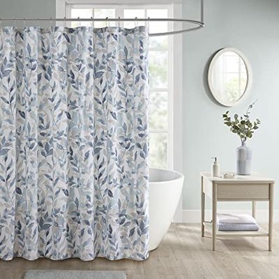 Madison Park Essentials Sofia Shower Curtain, Luxurious Botanical Print, Modern Serene Bathroom D cor, Machine Washable Bath Privacy Screen, 72x72, Blue