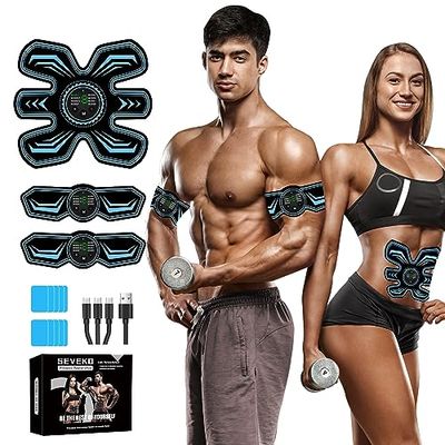 SEVEKO Elettrostimolatore Muscolare Addominali, Cintura Dimagrante Addominale, Elettrostimolatore per Un Allenamento a Tutto Corpo, 8 modalità e 15 Intensità, 10 Ricambi di Idrogel (Blu)