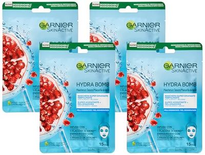 Garnier SkinActive Hydra Bomb Maschera Viso in Tessuto Super Idratante Energizzante per Pelli da Dissetare, 32 ml (Confezione da 4)
