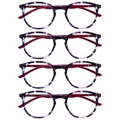 OPULIZE Met 4 Pack Purple Tortoiseshell Cherry Red Reading Glasses Large Round Mens Womens Spring Hinges RRRR60-5 +3.50