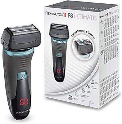 Remington Rasoio elettrico Barba F8 - Display Con i minuti di Autonomia Residua - Utilizzo su asciutto e bagnato, batteria al litio, rifinitore di precisione-rifinitore Basette, custodia, XF8705