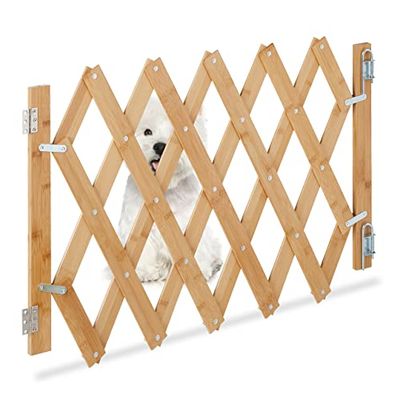 Relaxdays Hundspärrgaller, utdragbar upp till 108,5 cm, 47,5–60 cm hög, bambu, hundskyddsgaller trappa och dörr, natur