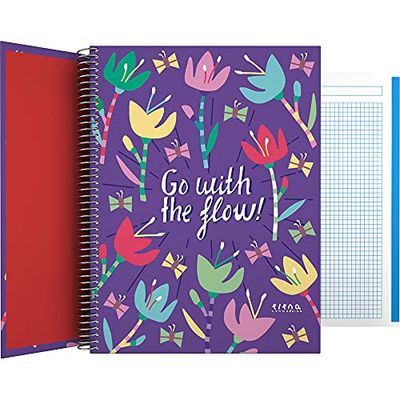 Grafoplás 16502634 Hardcover Notebook, Cardboard, A4, Squared 5 x 5, 5 Colour Bands, Elena Corredoira Collection, Flow, FSC Certified, 140 Micro-Perforated Sheets, 4 Drills, 5 Bands Colour