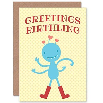 Wee Blue Coo BABY BIRTH CARTOON ALIEN BIRTHLING NEW ART GREETINGS GIFT CARD