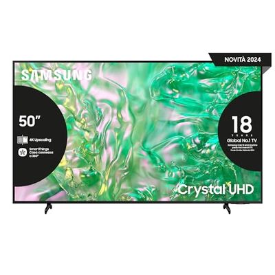 Samsung Smart TV 50" UE50DU8070UXZT, Crystal UHD 4K, 4K Upscaling, Airslim Design, DVBT-2, Q-Symphony & Adaptive Sound, Integrato con Bixby, comp con Alexa e Google Assistant, Black 2024