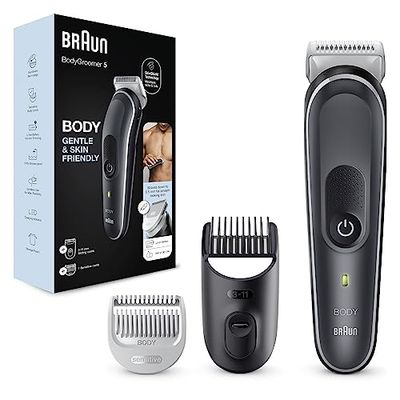 Braun Bodygroomer 3 Manscaping Tool Voor Mannen, Lichaamsverzorging & Ontharing Met Skinshield Technologie, Met Kam Voor Gevoelige Zones, Levenslang Scherp Metalen Mes, BG5350, Grijs/Wit