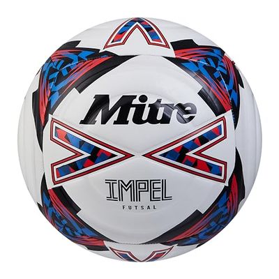 Mitre Impel Pallone da futsal, da interno, a basso rimbalzo, bianco/nero/rosso bib, 4