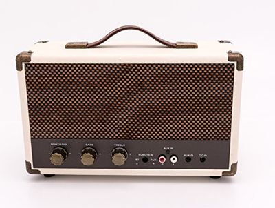 GPO Westwood Speaker Bluetooth Retro, Diffusore Portatile da 25 Watt con Subwoofer, Ingresso RCA, Griglia Retro, Maniglia di Trasporto, Marrone e Crema