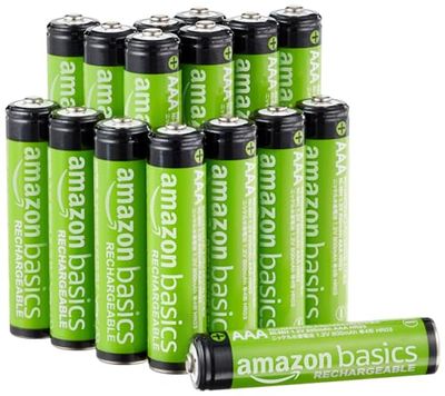 Amazon Basics, 16 batterie ricaricabili AAA NiMH, 800 mAh, ricarica fino a 1000 volte, pre-caricate