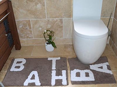 Rapport Home Set di tappetini da Bagno e piedistallo Text, Cotone, Marrone, 80 x 50 x 2 cm