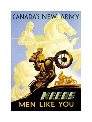 Wee Blue Coo War Recruit Enlist Advert Canada Army Knight Motorbike Wall Art Print
