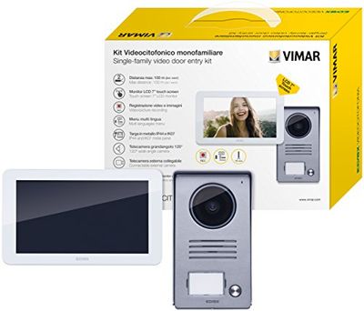 Vimar K40915 Kit Videocitofono Touch Screen Monofamiliare con Alimentatore Multispina, Grigio la Targa Esterna-Bianco Il Monitor