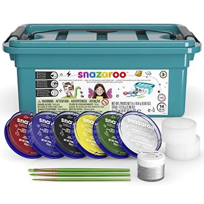 Snazaroo Beginners Make-upkoffer, 6 kleuren & glittergel, 3 penselen, 2 sponsjes & make-upboek in het Engels (gesorteerd)