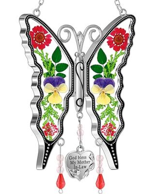 KY&BOSAM Regali per la mamma acchiappasole farfalla Dio benedica mia suocera regali festa della mamma in vetro colorato acchiappasole appeso ornamento per finestra regalo per donne San Valentino